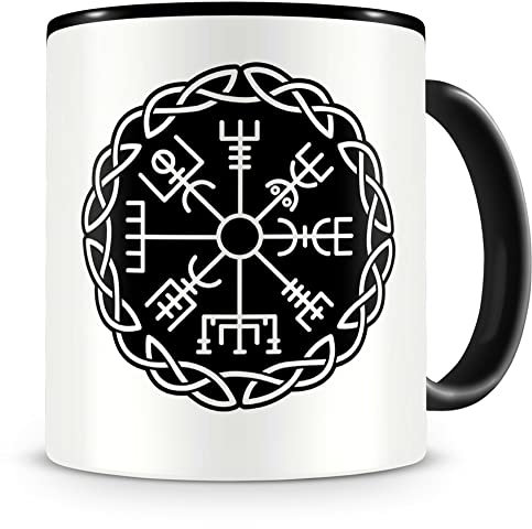 Samunshi® Vegvisir Tasse à café avec nœud B Tasse à thé Vikinger Vikings Allemands Noir 300 ml