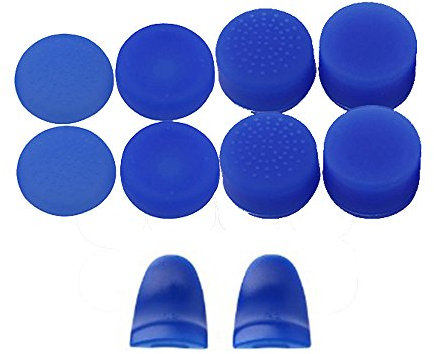 Ersatz L2 R2 Tasten Trigger Extender + Silikon Analog Thumb Stick Cap Cover Grip Thumbsticks Joystick für Sony PS4 PS4 Pro Slim Controller (blau)