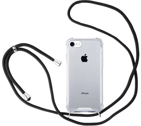 JProtect für iPhone 7/8 / SE 2020 / SE 2022 Hülle mit Band – Handyhülle zum Umhängen mit Band in Schwarz – Handykette iPhone 8 Kordel Hülle mit Kette/Schnur – Schützendes Case