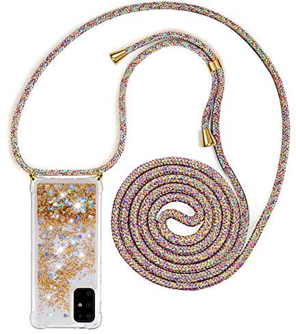 YuhooTech Handykette Hülle Kompatibel mit Samsung Galaxy S20 Plus - Quicksand Glitzer Hülle mit Band - Silikon Handyhülle mit Kordel Umhängenband - Schnur mit Treibsand Case zum Umhängen