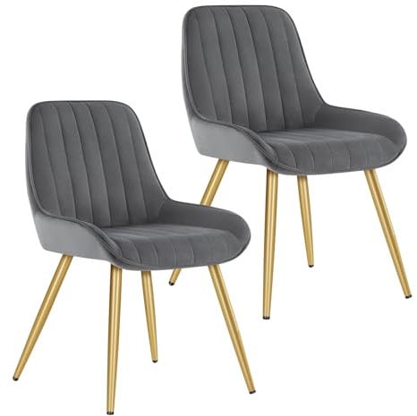 Lestarain Esszimmerstühle 2er Set, für Esszimmer Wohnzimmer Küche, Retro Küchenstühle gepolstert, Sitzfläche aus Samt, mit Metallbeine, bis 150 kg belastbar, Dunkelgrau
