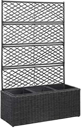 Goliraya Fioriera da Giardino con Traliccio in Polyrattan Nero/Marrone,Fioriera Grigliato Rattan,Fioriera Traliccio Legno,Fioriera Grande,Fioriera da Giardino Legno,Fioriera da Esterno 83x30x130 cm