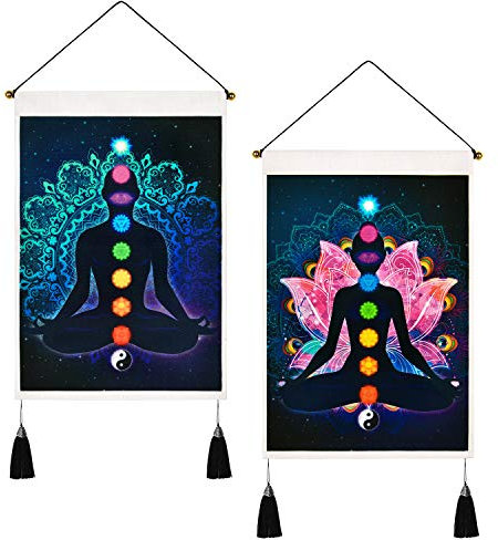 Livole 2 Stück Chakra Trippy Yoga Meditation Tapisserie - Lotus Hippie Wandbehang für Zimmer (35,1 x 50 cm)