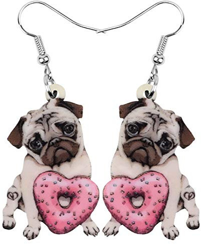 WEVENI Acryl Niedlich Mops Hund Ohrringe Haustier Welpe Baumeln Tropfen Mode Schmuck für Frauen Mädchen Zierlich Geschenke (Mops A)