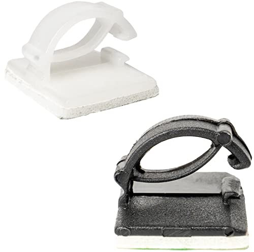 Kabel Management Clips zum Kleben, 50 Pack, in Schwarz und Weiss, 19 x 14 mm, Kabelklemmen Set für TV, PC, Küchengerät, Lampe, usw., selbstklebende Kabelhalter, Kabelhalterungen für Wand, Decke, Boden