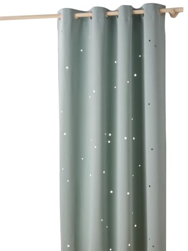 VERTBAUDET Ösenvorhang, Blickdicht, perforiert, Grün/Sterne, 135 x 240 cm