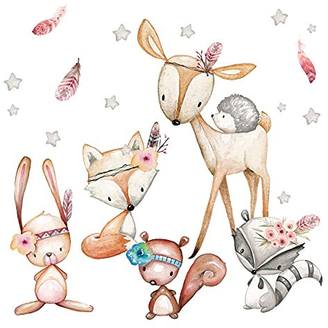 Little Deco Wandtattoo Kinderzimmer Mädchen Deko Wandsticker Baby Waldtiere Safari Indianer Boho Aufkleber Spielzimmer Wandbild selbstklebend rosa DL212-27