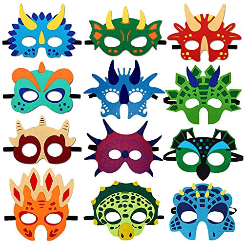 Atuful Dino Maske 12 Stück Halloween Party Dinosaurier Masken Geburtstag Augenmaske Weihnachten Dinosaurier Filz Tiermasken für Kinder Party Supplies