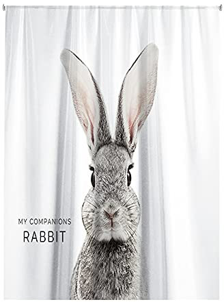 Hiseng Wasserdichter Duschvorhang,3D Tier Polyester Waschbar Badezimmer Vorhangmit 8 Duschvorhängeringen, Dauerhaft Vorhang Badezimmer (Hase,120 x 180cm)