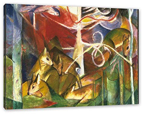 Pixxprint Franz Marc - Rehe im Wald I, Größe: 100x70cm, Leinwandbild, fertig gespannt, Wandbild, Dekoration, Kunstdruck, kein Poster