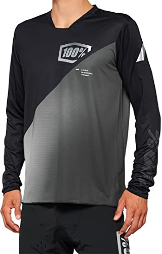 100% MTB WEAR Unisex R-Core-X Long Sleeve Jersey Schwarz/Grau-L T-Shirt, L/XL