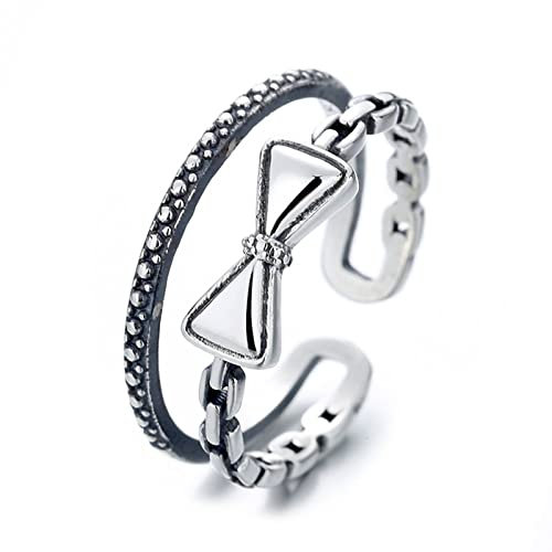 Banemi Ehering In Silber, Kleiner Finger Ring Damen Dreidimensionaler Bogen Gravur Resizable Hypoallergen Verlobungsring Geschenk für Frau
