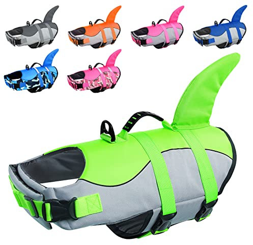 CITÉTOILE Gilet de Sauvetage pour Chien, Gilet de Sauvetage pour Chien avec poignée et réfléchissant, avec Une Bonne flottabilité, léger et sûr pour Les Sports Nautiques, Vert, XXL