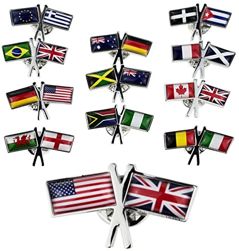 Personalised Twin National Flags of Your Choice Lapel Pin Badge - Width 29mm x Height 18mm