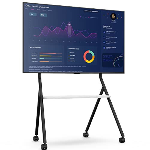FITUEYES DESIGN Supporto TV da Pavimento per Schermi 55 60 65 75 78 Pollici con Ruote, Carrello Moderno Mobile TV ad Angolo con Ripiani in Legno, Serie COLLECTOR