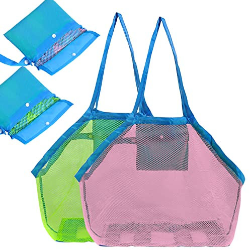 ZDNT 2 Pièce Sac de Plage,Grand Sac de Jouets Plage en Maill,Sac Jouets Plage,Rangement de Jouets de Plage Sac,Grand sac de plage pour enfants pour le Transport de Jouets et de Serviettes