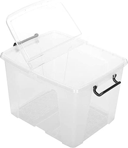 TENLITE Heavy Duty Clear 40L Smart Storemaster Clip-On Folding Lid Stackable Storage Boxes with Carry Handles 50cm Length x 39.5cm Width x 32cm Height (40 Litre)