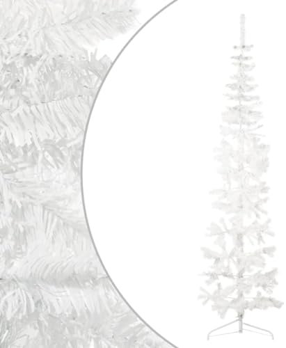 vidaXL Slim Artificial Half Christmas Tree with Stand Holiday Ornament Christmas Decoration Slim Xmas Tree Holiday Decoration White, 210 x 56 cm