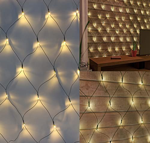 100er LED Lichtervorhang Außen Warmweiß IP44 Lichternetz Lichterkette Weihnachtsdeko Weihnachtsbeleuchtung - für Innen & Außen - für Büsche, Garten, Weihnachtsbaum, Zimmer, Balkon - inklusive Timer