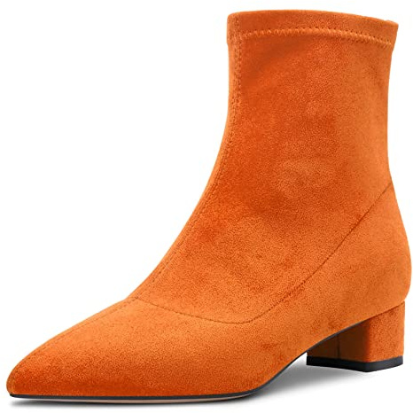 Castamere Damen Chunky Blockabsatz Niedrige Absatz Heel Geschlossene Spitze Zehenkappe Stiefeletten Slip-on Reißverschluss 3.5 CM Heels Klassisch Cute Schuhe