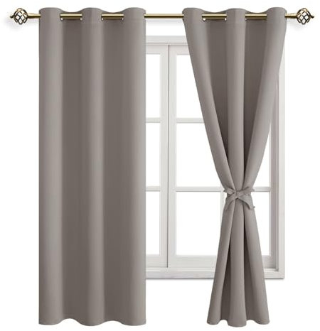 JIUZHEN Vorhang Blickdicht mit Raffhalter Thermogardine Verdunklungsvorhänge Thermo Gardinen Wohnzimmer Hitzeschutz, Taupe, 2 Stück, 160x106cm(HxB)
