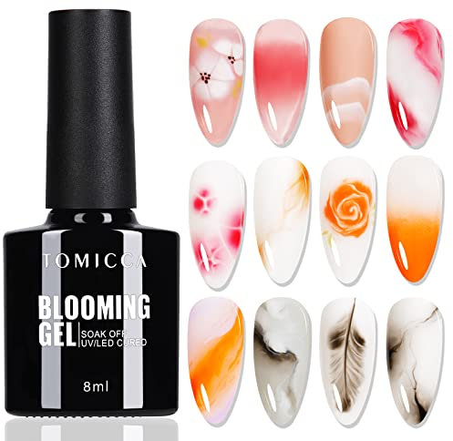 TOMICCA Clear Blooming Gel Nail Polish,Soak Off UV LED Blossom Gel Nail Polish for Spreading Effect,Nail Painting, Marble,Natural Stone,Watercolor Blooming Gel Polish Nail Art Design Manicure