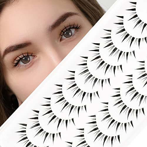 EMEDA Faux cils Manga 10 paires Cils Anime Naturelle Faux Cils Manga Japonais pour Cosplay Manga Fake Lashes Spicky strip eyelashes (Manga 12)