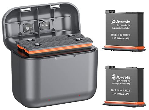 Powerextra Batteria di ricambio 360 x3 1800mAh con hub caricabatterie rapido per accessori fotocamera 360 X3 con slot per schede SD Misro (Hub caricabatterie con 2 batterie)