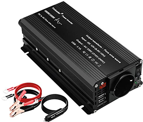 Yinleader Reiner Sinus Wechselrichter 1000W /2000W DC 12V auf 230V AC 1 Steckdose 2 USB mit LED