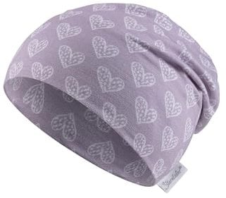 Sterntaler Beanie Herzen - Lässige Baby Mütze aus Flammgarn Jersey mit allover Druck - Mädchen UV-Schutz 50+ Beanie Mütze - Baby und Kinder Übergangsmütze, flieder, Größe 47