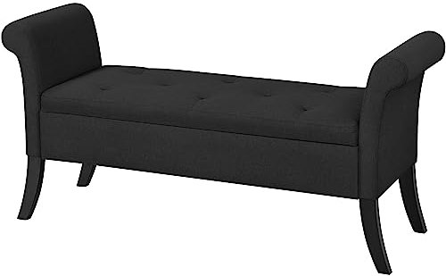 Yaheetech Banc de Rangement Bout de Lit Siège Coffre avec Accoudoirs et Compartiment Repose-Pieds pour Salon Chambre Entrée Tissu Pouvant Supporter 300 kg Noir