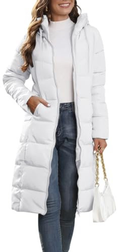 Minetom Damen Daunenjacke Lang Mantel Steppmantel Wintermantel Mit Kapuze Winter Warm Jacke Outdoorjacke Steppjacke Steppmantel B Weiß XL