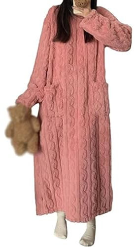 YoiTs Invierno Coral Terciopelo Ropa para El Hogar Bata Camisón,Pijama De Franela para Mujer Vestido Extra Largo, Pijamas De Lana Mujer (Pink,M)