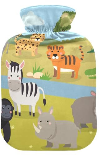 ISAOA Wild Animals Wärmflasche, Zebra-Affe, Elefant, Giraffe, Affe, Krokodil, Nashorn, Leopard, Tiger, Löwe, Nilpferd, Größe S