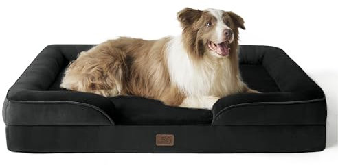 BEDSURE orthopädisches Hundebett Ergonomisches Hundesofa - 97x71 cm Hundecouch mit eierförmiger Kistenschaum für große Hunde, waschbar rutschfest Hundebetten, schwarz
