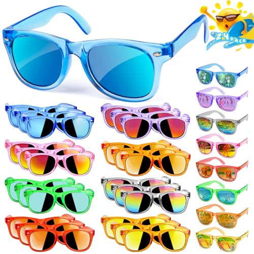 AILEHO Kids Sunglasses Bulk Party Favors - 24 Packs Boys Girls Sunglasses for Kids Age 3-8 with UV 400 Protection, Neon Sunglasses for Kids Party