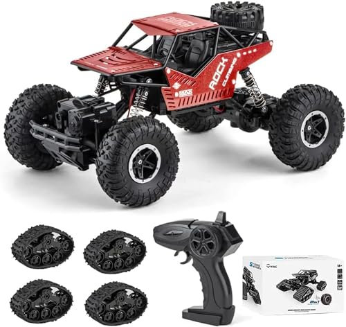 OBEST Voiture Telecommandée Tout Terrain Enfante 1/16,4WD Crawlers Radiocommandés Enfant,Voiture de Course 2.4Ghz Buggy À Grande Vitesse avec Roues De Remplacement À 4 Chenilles,Rouge