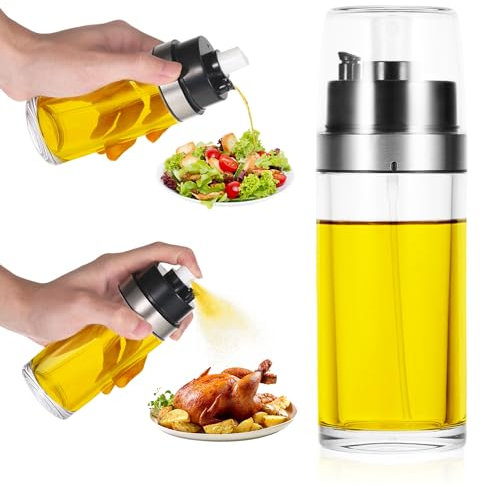 EUIOOVM 2-in-1 Oil Spray Bottle, 5.2oz/150ml Oil Dispenser Bottle, Simple Olive Oil Sprayer with Pourer, Cooking Oil Bottle for Kitchen Outdoor Air Fryer Salad Baking BBQ