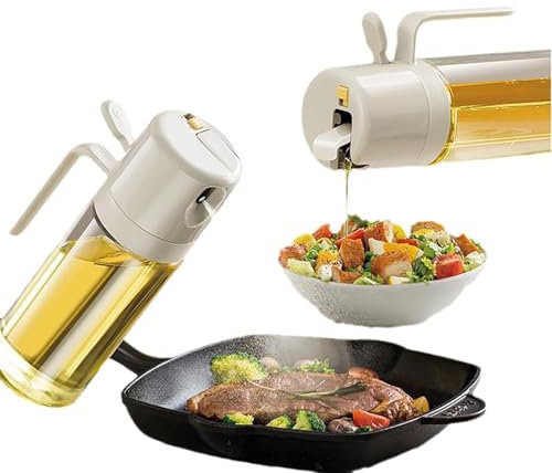 AMZTEMU Vetro Oliera Spray, Spruzzatore olio, Spruzzino nebulizzatore, Nebulizzatore per Olio, Spruzzare/discaricare doppio uso per cucina, cucina, insalata, barbecue(550ml)