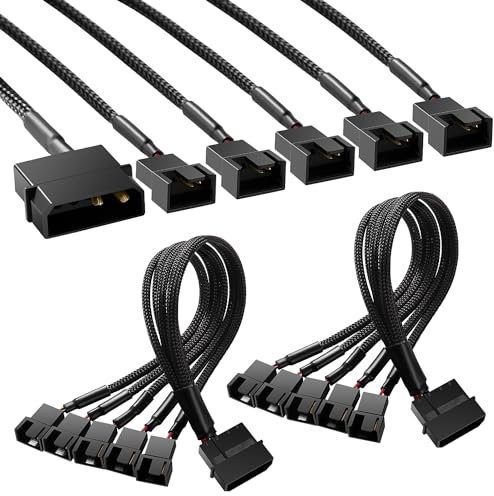 KUOQIY 2 PCS Molex to Fan Splitter Adapter Power Cable, 4 Pin Molex to 5 x 3 Pin / 4 Pin PMW 12V PC Case Fan Power Adapter Cable, Molex to Cooler Cooling Fan Power Cable
