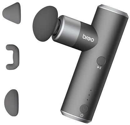 Breo S1 Massagepistole Mini Massage gun, 0.19kg und 4 stufige Massagepistole mit 4 Massageköpfen, Ultra Leise MassagePistole Mini, Super Akkulaufzeit Massagepistole, Akku USB-C (Schwarz)