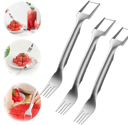 2-in-1 Stainless Steel Fruit Slicer, Watermelon Windmill Slicer, Cutting Tool, Double Head Fruit Fork Cutting Knife, Summer Watermelon Fruit Cutting Fork (3 Pieces)