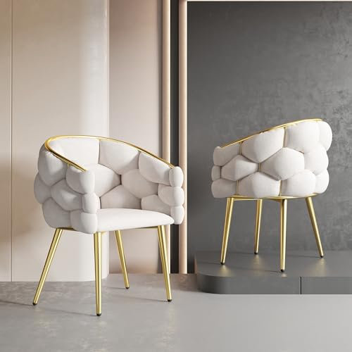 Luxus-Samststuhl Set für Wohn- und Esszimmer, Make-up Stuhl, Moderne Mode Stil, Bubble Stuhl mit vergoldeten Eisenbeinen im Beige Ton