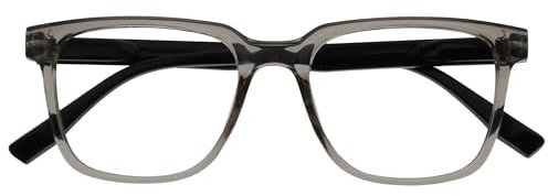OPULIZE LEO Lesebrille - Großes Rechteckiges Gestell - Grau - Schwarze Bügel - Herren Damen - Federscharniere - R55-7 - +1.00