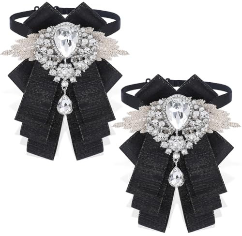 GORGECRAFT 2Stk Vorgebundene Fliegen Verstellbare Strass Schleife Fliege Brosche Dekorative Kristalle Hochzeitsanzug Krawatte Kragen Brosche Anstecknadel Für Männer Frauen Geburtstagsgeschenke Schwarz