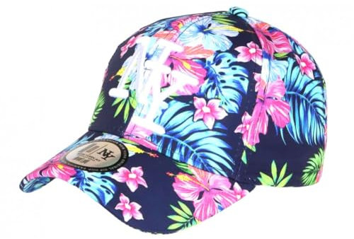 Kappe NY, Blau und Rosa, tropische Blumen, modisch, Baseball, Hawaii, Einheitsgröße – Farbe: Blau – Unisex, blau, Einheitsgröße