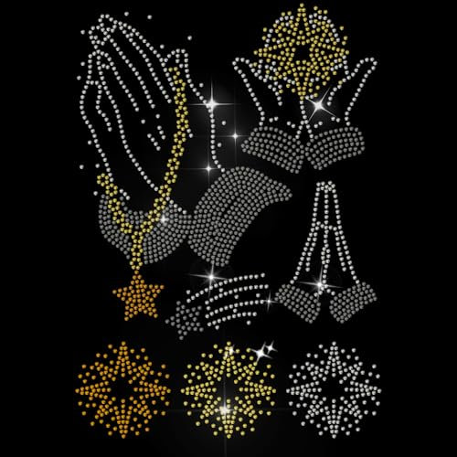 MAYJOYDIY Prayer Signs Iron on Rhinestone Transfer, Christmas Stars Design, 29.7 x 21 cm, Crystal Patch for T-Shirt Jacket Bag Jeans Decoration