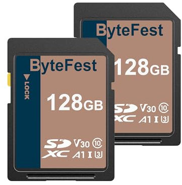 ByteFest Scheda SD 128GB UHS-I Memory Card (2 Pack) - Classe 10, U3, V30, 4K UHD, Full HD Video SD Card