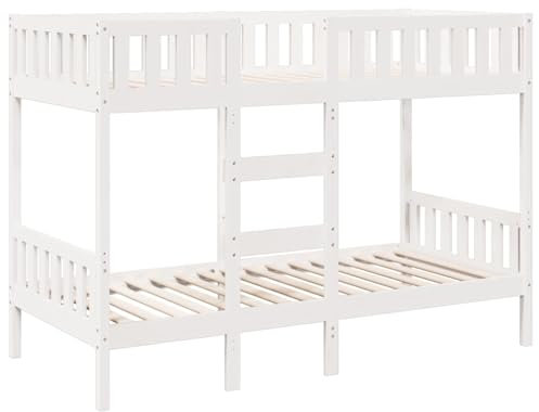 vidaXL Etagenbett, Kinderbett mit Rausfallschutz Leiter, Bettgestell mit Lattenrost, Bett Stockbett Holzbett, Weiß 80x200cm Massivholz Kiefer