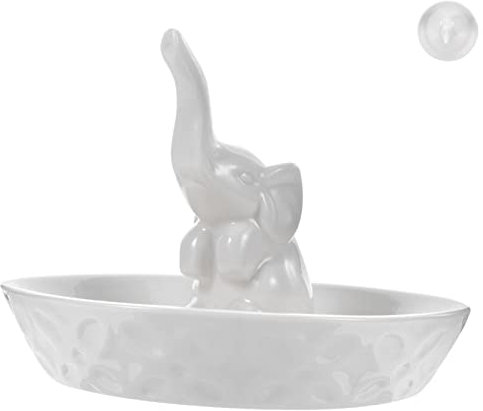 COLLBATH Schmuckschale Aus Keramik Mit Elefanten-form Als Ringschale Und Schlüsselablageplatte Dekoratives Tablett Mit Ohrringhalter Und Lippenstiftplatte Für Schminktisch